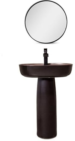 Bassin de colonne de salle de bain, évier sur pied 2 pièces, lavabo sur pied en céramique noire, lavabo de lavabo de cour extérieure (Color : D)