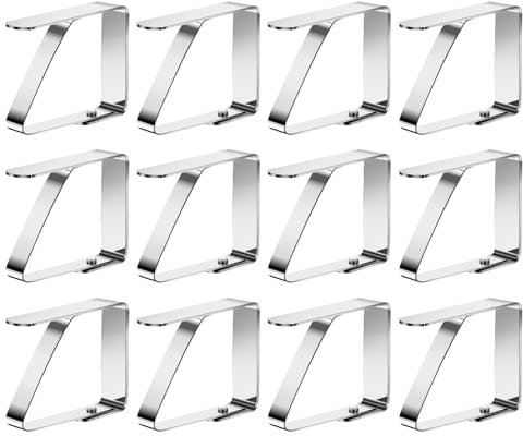 12 pièces Pinces à Nappe Acier Inoxydable, Nappe Clips Anti-Glissant, Pinces Nappe de Table Exterieur pour 0-3 cm Table de Jardin, Table à Manger familiale de Restaurant