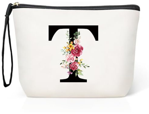 Personalisierte Initialen Große Make-up-Tasche, Schminktasche Damen, Reise Canvas Kosmetiktasche, Geburtstagsgeschenke für Frauen und Mutter, Geschenke für Freundinnen, Braut und Brautjungfern T