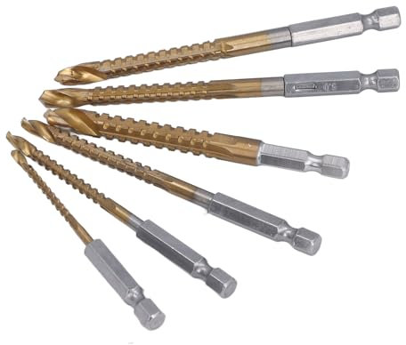6-teiliges Bohrer-Set, Schnellarbeitsstahl-Schlagschrauber-Bohrer, Titanbeschichtete Spiralbohrer mit Spirallänge für Kunststoff, Holz und Metall