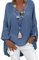 Tincini Blusa de lino para mujer, blusa de verano, túnica, cuello de pico, tallas grandes, camiseta de manga larga para mujer, camisa de lino y algodón, azul oscuro, 3XL