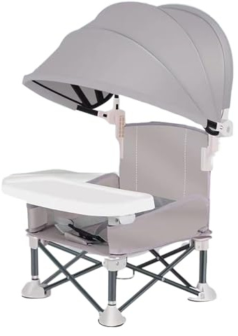 kurriuwu Canvas Seat Booster Dishwasher Safe Toddler Feeding Tray Foldable Chair with Storage Bag Adjustable Straps Removable Grey