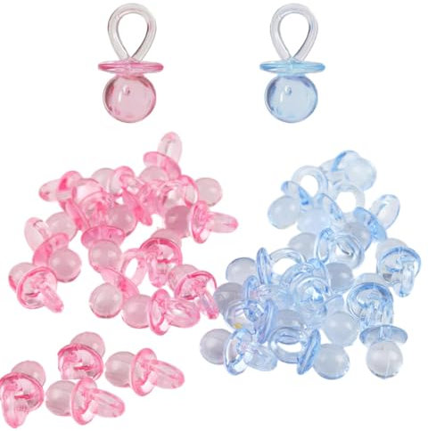 100 PCS Acryl-Schnuller, Baby-Schnuller, Acrylmaterial, Babyparty-Deko-Party-Zubehör, Gastgeschenke Babyparty, Babe Shower Deko Babyparty Hochzeit Geburtstag Kinder Party (50 Blau + 50 Rosa)