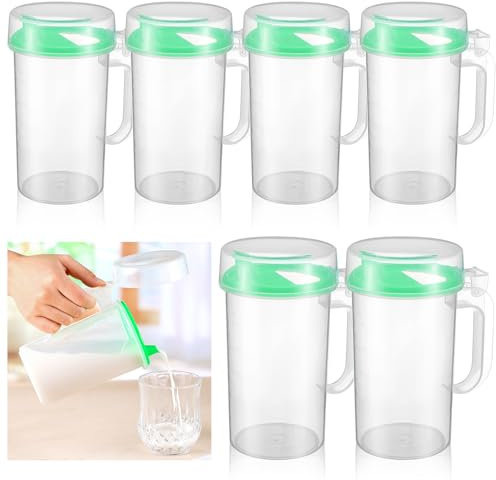 Newtay Pour Pour Pitchers Small Plastic Pitcher Clear Plastic Pitcher with Lid and Handle Easy Pour Pitchers 473.6 g Pitchers with Lids for Classroom Home Dining or Snack Time Dishwasher Safe