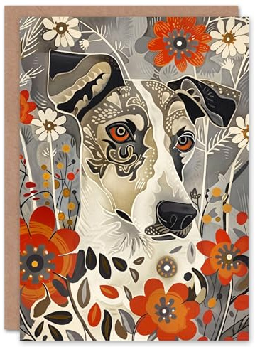 Artery8 Dog Lover Pet Portrait Flowers Floral Folk Art Blank For Him Or Her Art Birthday Card