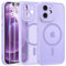 FLLAO Cover Magnetica per iPhone 12 Custodia e 2 Pellicole in Vetro Temperato, Cover iPhone 12 Compatibile con Magsafe, Traslucida Opaca Posteriore Sottile Antiurto Protettiva Case, Viola