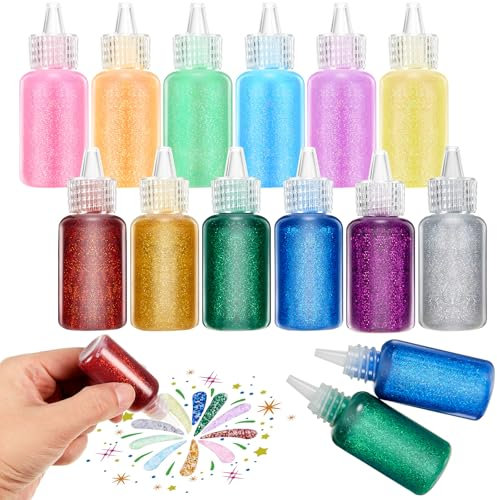 Fullhawl 12 Pack Glitter Glue Pens Bulk 10 Colors Washable Glitter Glue Bottles Set 20 ml/0.67 oz Neon Metallic Non-Toxic Rainbow Glitter Glue Set for Crafts Scrapbooking DIY Arts Decorating Supplies