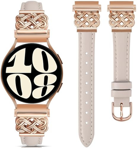 TOYOUTHS Lederarmband kompatibel mit Samsung Galaxy Watch 7 6 5 4 Active 2 FE 40mm 44mm/Watch 6 Classic/5 Pro 45mm Damen, 20mm Elegant Schmales Weich Leder Armband, Polarstern/Rose Gold