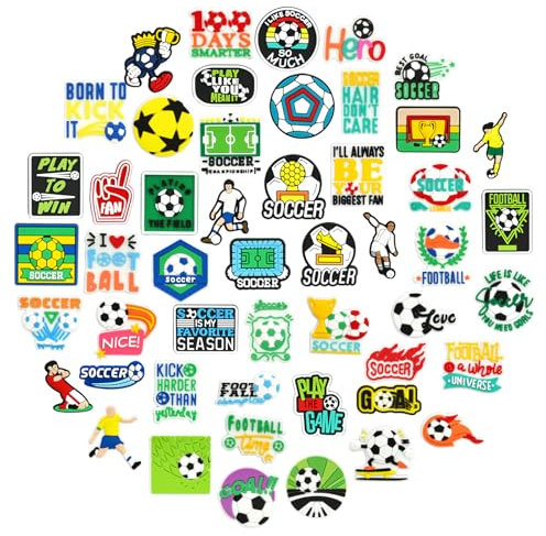 Pilikoll 50 Stück Fußball Schuh-Charms Fußball Soccer Schuhanhänger Charms Sport-Charme Schuhdekoration Cartoon PVC Schuhe Anstecker für Shoe Bands Armband Bracelet Party Children Gifts Party Favour