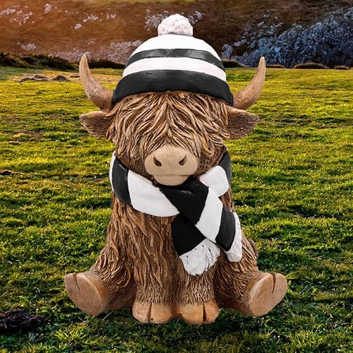 Lesser & Pavey Happy Highland Cow Scarf & Hat B&W Home Decor Figurine