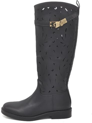IF Fashion Stivali da Donna Biker Motociclista Traforati Primaverili Estivi Con Cinturino Rimovibile Fibbia Dorata 696 nero N.41
