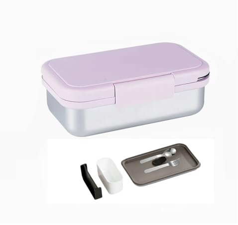 GRFELI Boîte à bento en acier inoxydable - Passe au micro-ondes - Anti-fuite - Avec compartiments - Boîte à déjeuner japonaise en métal - Passe au lave-vaisselle - 800 ml (violet)