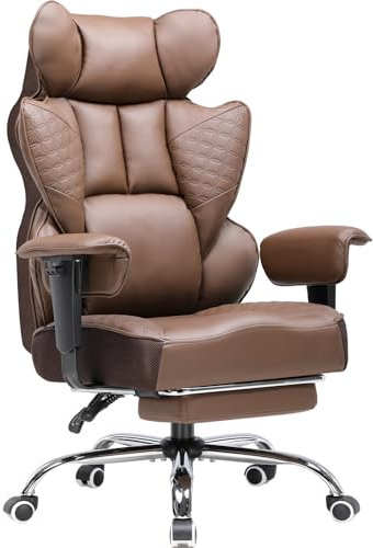 COMHOMA Gaming Stuhl, ergonomischer Bürostuhl, Schreibtischstuhl mit verstellbare Armlehnen, Taschenfederkern-Lendenwirbelstütze für große und hohe Personen, 150 kg, breiter Sitzfläche, braun