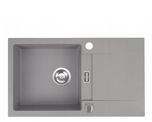 QLS Fregadero 76 x 44 cm con escurridor, sifón reversible, color gris