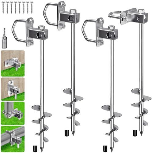 BeneLabel Bodenanker Schaukel 75cm Erdnägel 4 Zeltheringe/T Winkel mit Ring | Vorzelt Klettergerüst Schaukelgestell Slackline Gartenhaus Carport Zaunpfost,Einschraubbar,M12,14mm Adapter,7.2cm Spirale
