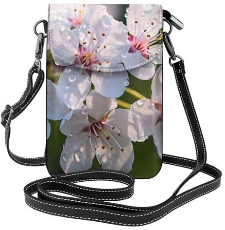 BROLEO White Pear Blossom Printing Damen Handy mit Leder Vorhaut Crossbody Flip Cover Kleiner Verstellbarer Schultergurt
