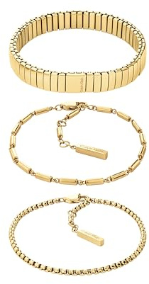 Calvin Klein Women's CK STACKED Collection Set of 3 Bracelets STAINLESS STEEL - Available in Silver or Gold Version