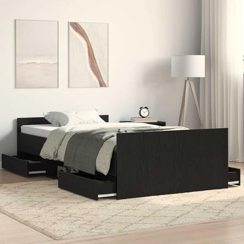 Gecheer Bettgestell ohne Matratze Schwarz Eiche 100x200cm Holzwerkstoff, Bettgestelle Bett Doppelbett/Einzelbett für Schlafzimmer Gästezimmer Wohnheim Hotel3329326