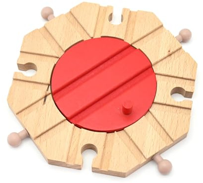 RuiJOTWAT Wooden train turntable track, four-way turntable, railway compatible train set