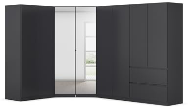 Rauch Möbel Costa, Kleiderschrank, Farbe Grau metallic, Maße 208x197x298 cm | Schrank-Kombination, 8-türig, Spiegel, 2 Schubladen, Push-to-Open-Funktion, für Schlafzimmer, Kinderzimmer, Arbeistzimmer