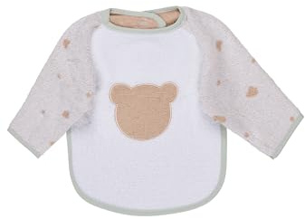 Sterntaler Ärmellätzchen Bär Bo, Baby- und Kleinkinder Lätzchen mit Ärmeln, praktischer Druckknopfverschluss, saugfähige Baumwolle, süße Applikation, 50×73×0,5 cm, weiß