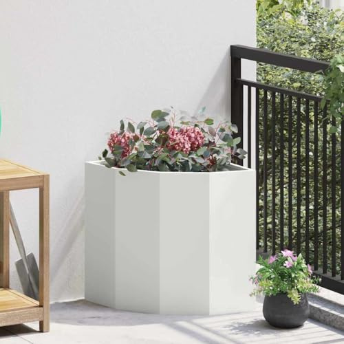Fioriera angolare in acciaio bianco, 45 x 45 x 50 cm, durevole, per terrazza, balcone, giardino, robusta fioriera per esterni, design moderno e salvaspazio