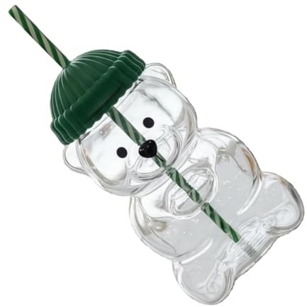 Sunydog Jolie Tasse en Paille pour bébé, Tasse en Verre Ours Peluche de 20 Oz pour Boissons au café, au Lait et thé avec Couvercle, Verre Borosilicate de qualité, Légère et