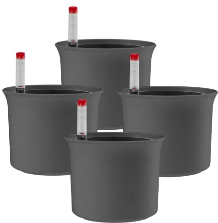 Leni Atlas Hydrokultur-Set Ø 9,5 cm Höhe 7,6 cm Anthrazit 4er-Pack | mit Kulturtopf und Gießanzeige, Blumentopf, Übertopf, Pflanztopf aus Kunststoff matt