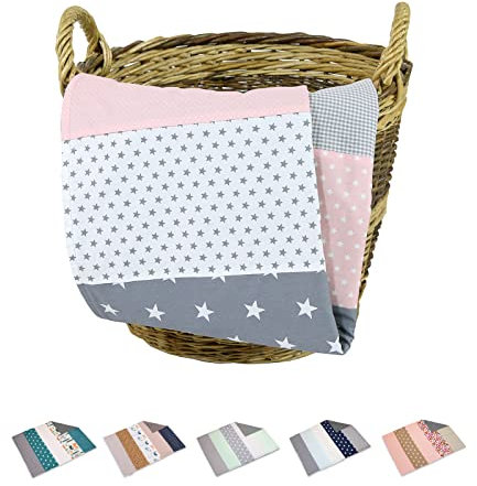 ULLENBOOM ® Babydecke 70x100 cm, Rosa Grau (Made in EU) - Aus Baumwolle & flauschigem Fleece (OEKO-TEX Standard), Baby Decke Neugeborenen, ideal als Kinderwagendecke oder Kuscheldecke