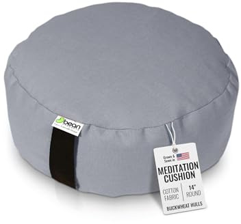 Bean Products Zafu Meditationskissen – Yoga, Größen und Stoffe, Bio-Buchweizen-Füllung, Grau - Stone Gray, Round - 14