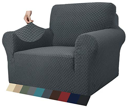 MAXIJIN Jacquard Sessel Wohnzimmer Sesselbezug Stretch für Wohnzimmer rutschfest Stuhlbezug Sofabezug 1 Sitzer für Hunde Haustiere mit Anti-Rutsch-Schäume (1 Sitzer, Dunkelgrau)