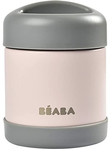 BÉABA, Portion de Conservation Repas Bébé/Enfant, Inox, Isotherme, Conserve Chaud/Froid Aliments, Double parois, 100% hermétique, 300 mL, Dark mist/Light pink