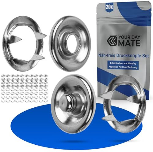 Näh-freie Druckknöpfe Set, Ø 12 mm aussen, 20 Paare, in Silber, aus Messing, Kit ohne Zange, Druckknopf für Bekleidung, Bastelarbeiten, DIY Projekt, Zackenring Druck Knopf, Reparatur Knöpfe Nähzubehör