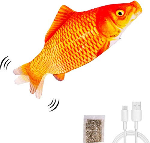 Ulalaza Elektrisches Floppen Bewegender Fisch Katzenspielzeug Realistisches Floppen Wackeln Fisch Katzenminze Spielzeug Lustige interaktive Haustiere Kauen Biss Kick Zubehör für Cat Kitten Kitty