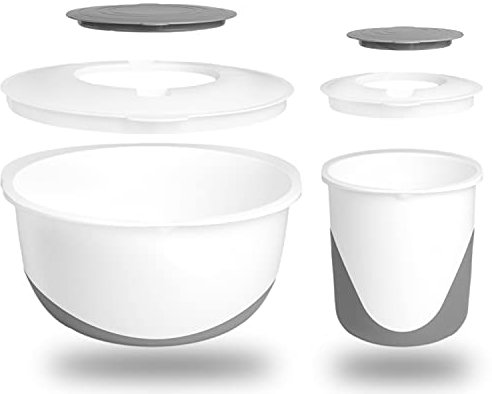 Hausfelder Juego de boles cocina para mezclar tapa antisalpicaduras y revestimiento antideslizante, bol plástico para mezclar sin BPA (1,7 l + 5,8 l)