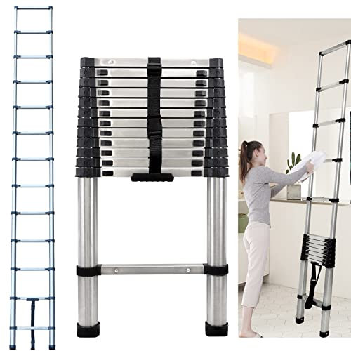 Scala di estensione in acciaio inox 3,8 m pieghevole scale industriali da arrampicata sgabello 13 gradini sgabello telescopico scala scala