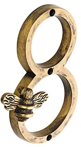 Heritage Brass bee House Number with Bee design | 5 inch Modern Door Sign Numbers Signs Plaques | Street Home Address Numerals (8)