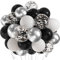 CHRORINE 50 Stück schwarze silberne Konfetti-Luftballons, 30,5 cm, Party-Luftballons, weiß, schwarz und silber, für Geburtstag, Hochzeit, Jahrestag, Party, Abschlussfeier, Dekoration
