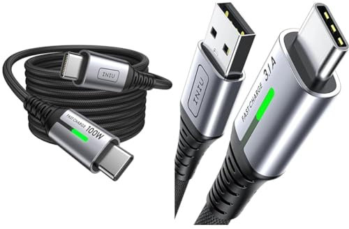 INIU Cable USB C, 100W 2m Cable de Carga Rápida QC de USB C a USB C, Cable Tipo C Trenzado Nylon & Cable USB A USB C, [2m] QC 3,0 y 3,1A Cable USB C Carga Rapida, Aleación Trenzado de Nylon