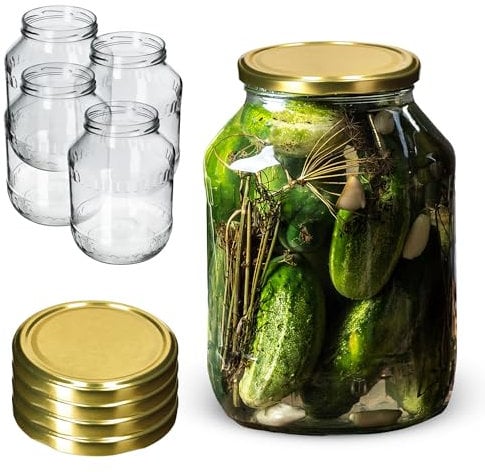 KADAX Lot de 4 bocaux de conservation en verre 2,5 l Fi100 mm Couvercle Doré. K4941