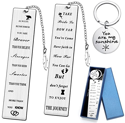 Linkstyle 2 Stück Metall Inspirierende Lesezeichen mit Schlüsselring, Abschiedsgeschenk Dankes Geschenke für Frauen, Freundin, Lehrer, Studenten und Kollegen