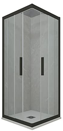 Cabine parois de douche angulaire coulissante 75x100 cm H 200 en PVC Noir Matt Verre Transparent mod. Kolors