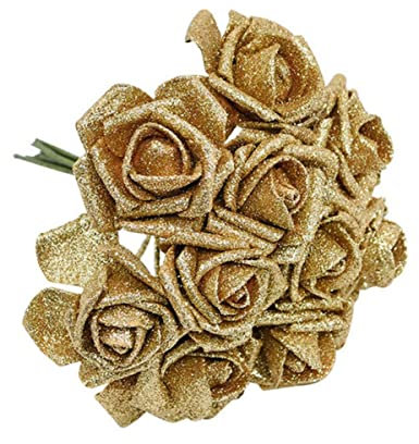 MUNACRAFT 10 Pcs Paillettes Mousse Rose Fleurs Artificielles Bouquet De Mariage Décoration Fleur Rose Décoration De La Maison Flores Faux Rose Fleur-Or