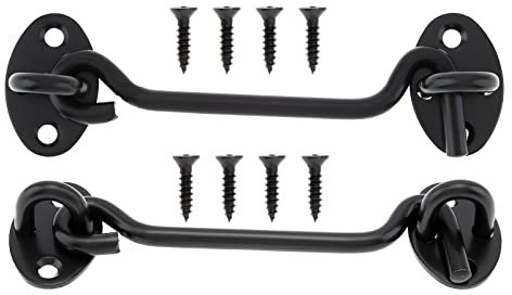 HOJLKLD 2 Pièces Crochet Cabine Fermeture Porte, Serrure à Crochet de Porte en Acier Inoxydable Noir,Avec Vis de Montage,Pour Fenêtre,Porte de Grange,Porte de Hangar,Porte de Garage