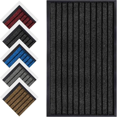 Hafaa Door Mat Indoor & Outdoor Black 80x300 cm Non Slip Washable Doormat Dirt Trapper Water Absorbent Rubber Mat Heavy Duty Floor Mats