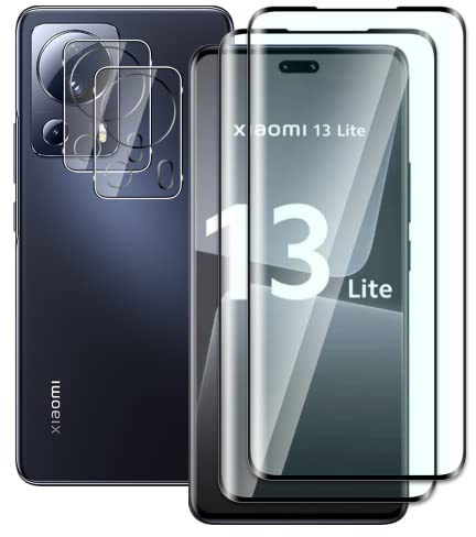 Fwang 2 Piezas Cristal Templado para Xiaomi 13 Lite y 2 Piezas Protector de Lente de cámara,3D Cobertura Completa,Dureza 9H, Anti-Arañazos, Sin Burbujas,HD Protector de pantalla