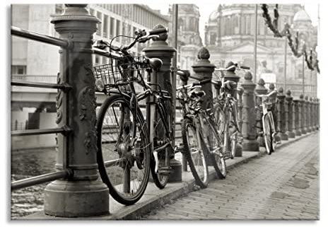 Pixxprint Glasbild, Wandbild aus Echtglas, Fahrrad in Amsterdam, 80x60 cm, inkl. Aufhängung und Abstandshalter