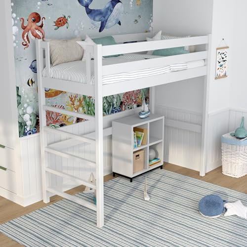 N-wood N01 Hochbett Holz 90x190 cm, Etagenbett mit Leiter, 2 Leitermontageseiten: Links oder rechts, sichere abgerundete Kanten, Stabile Massivholzkonstruktion, Hochwertige Materialien, Weiß