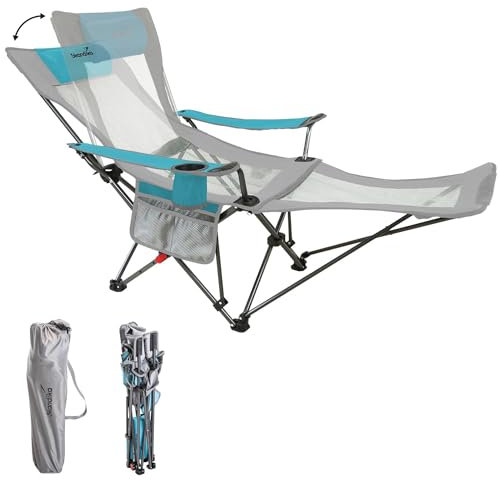 Skandika Chaise de Camping Toras avec Repose-Pieds | Pliable, Chaise Longue, Fauteuil Relax Pliant avec Porte-Boisson, Dossier réglable | Chaise de Camping extérieur, Festival, pêche (Gris/Bleu)