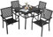 COSTWAY 5 Pieces Metal Patio Dining Set, 90cm Square Bistro Table and 4 Stackable Garden Chairs Set with Umbrella Hole, Outdoor Dining Furniture Conservatory Set for Balcony, Yard and Poolside, Black